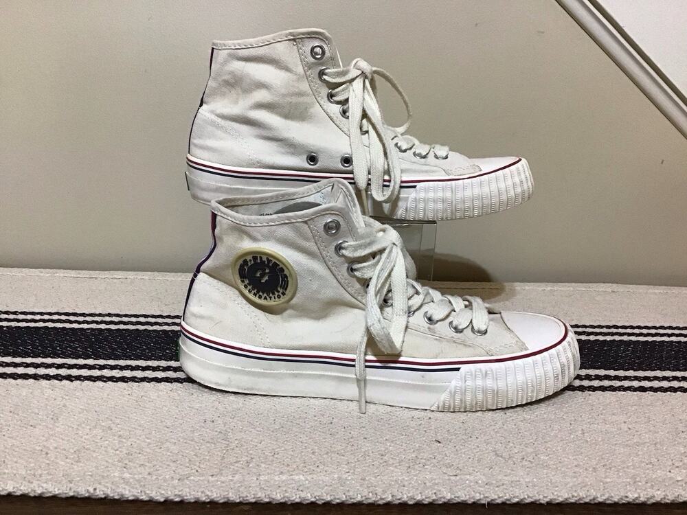 VTG PF Flyers High Top Beige Canvas M7/W8.5 Sneaker Retro 2004 Grunge Skater Y2K